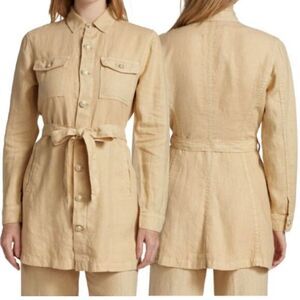 L’Agence Samantha Belted Linen Safari Jacket Coat in Sand Tan Sz L NWT $450